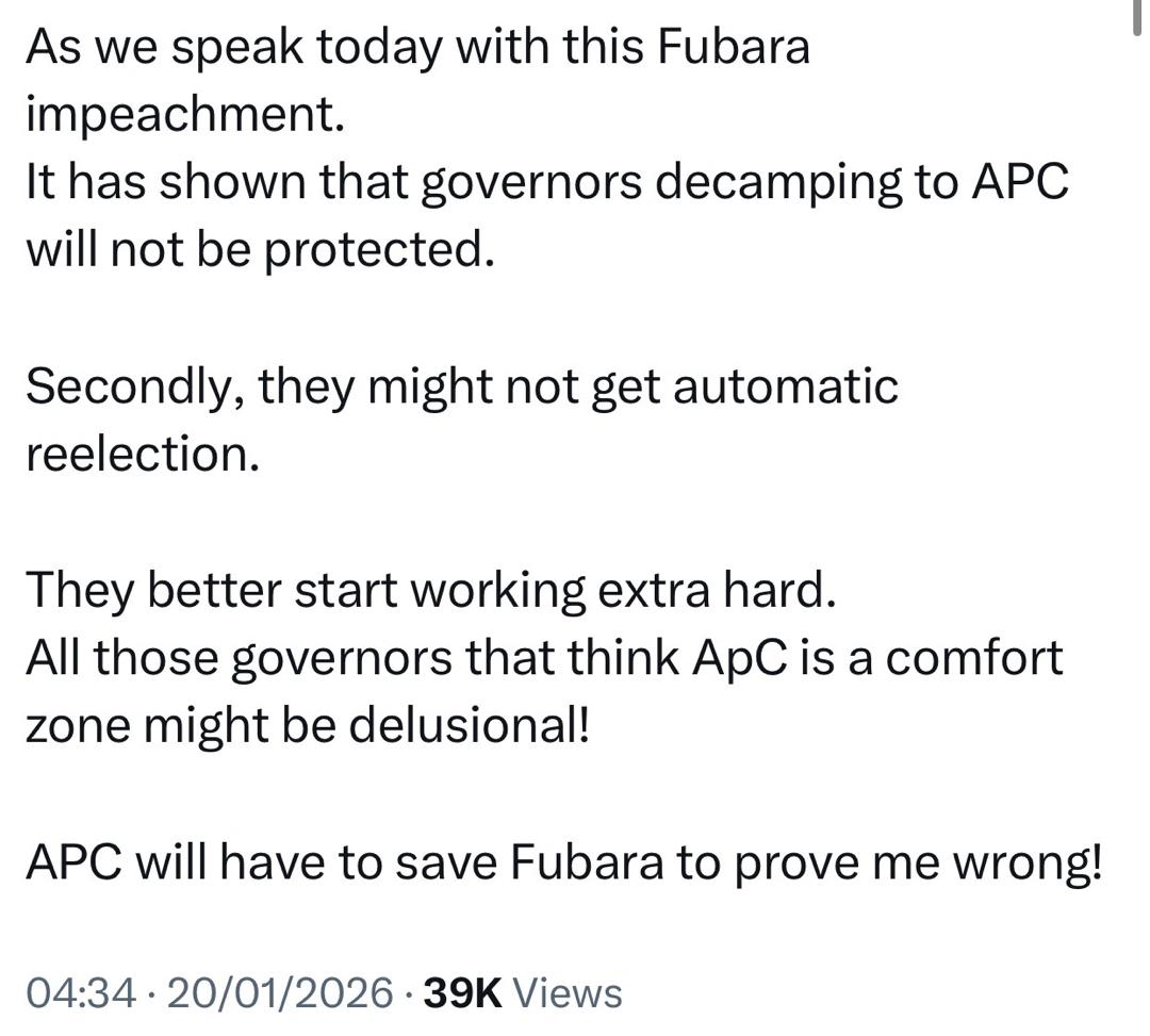 If Fubara is impeached, then itâ€™s a big indictment on President Tinubuâ€™s ability to protect APC governors- media personality, Rufai Oseni